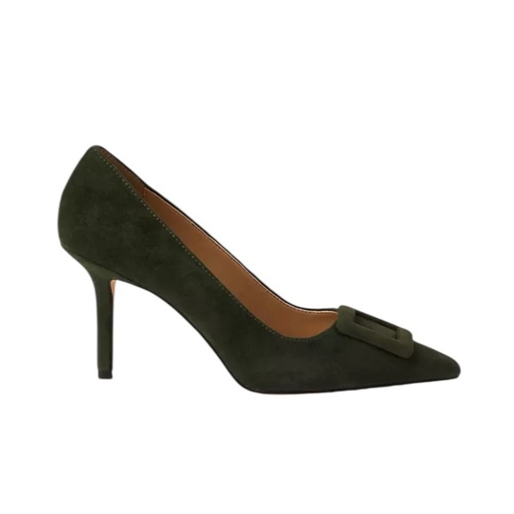 NEW Ann Taylor Buckle Pointy Toe Suede Pumps Hunters Green Size 7.5 - Picture 1 of 13